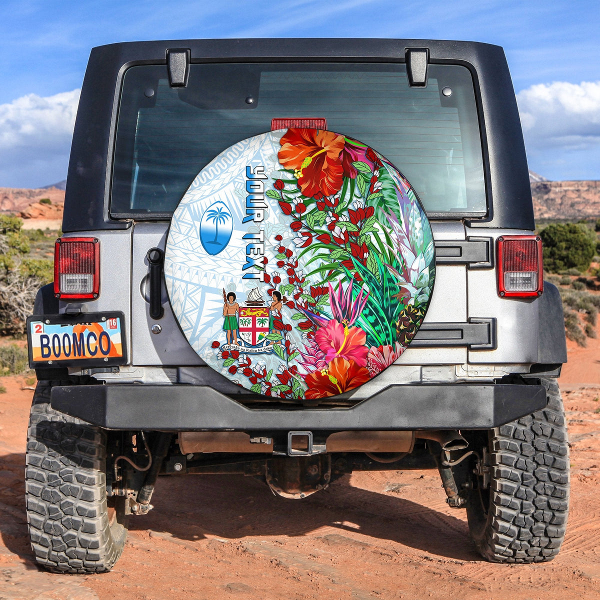 Custom Personalised Fiji Spare Tire Cover Proud Fijian Tapa mix Tagimoucia Flowers LT13 - Wonder Print Shop