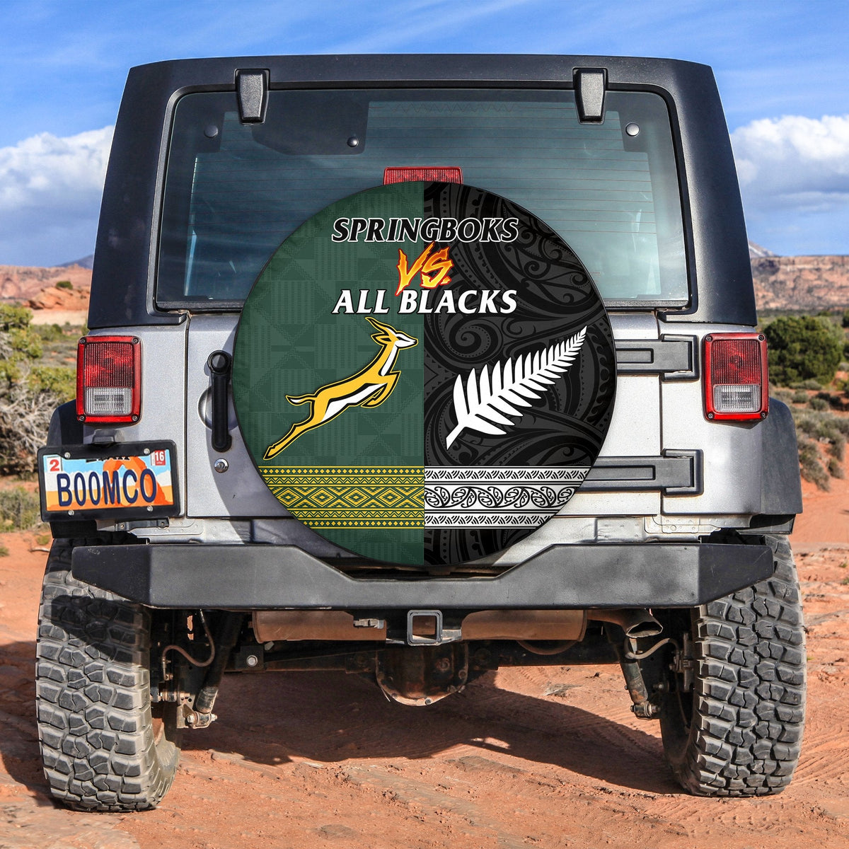 South Africa Protea and New Zealand Fern Spare Tire Cover Rugby Go Springboks vs All Black LT13 - Wonder Print Shop