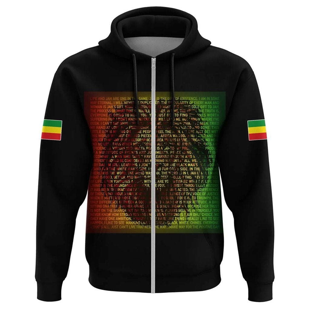 Ethiopia Zip Hoodie Reggae And Rastafarian Quotes Black LT10 - Wonder Print Shop