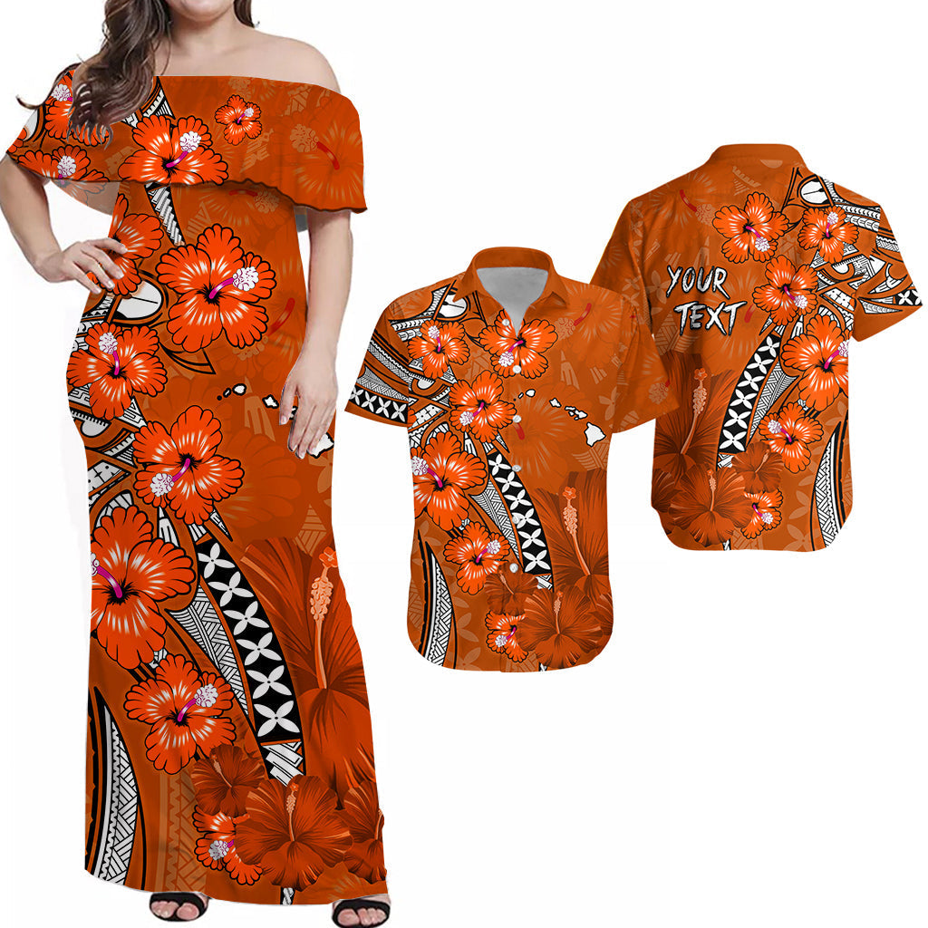 Personalised Hawaii Matching Hawaiian Shirt And Dress Polynesia Orange Hibiscus and Map Mystical LT13 - Wonder Print Shop