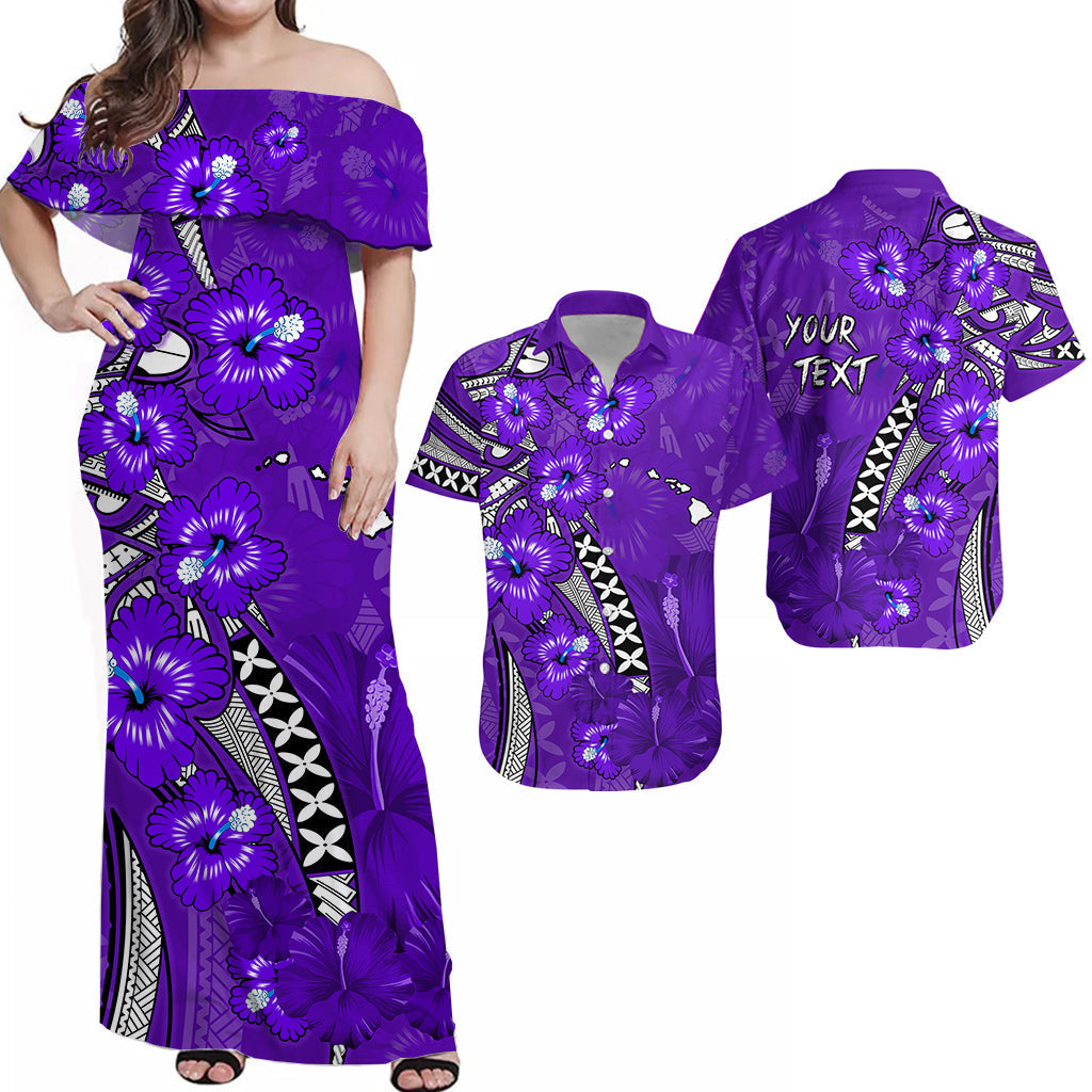 Personalised Hawaii Matching Hawaiian Shirt And Dress Polynesia Purple Hibiscus and Map Mystical LT13 - Wonder Print Shop
