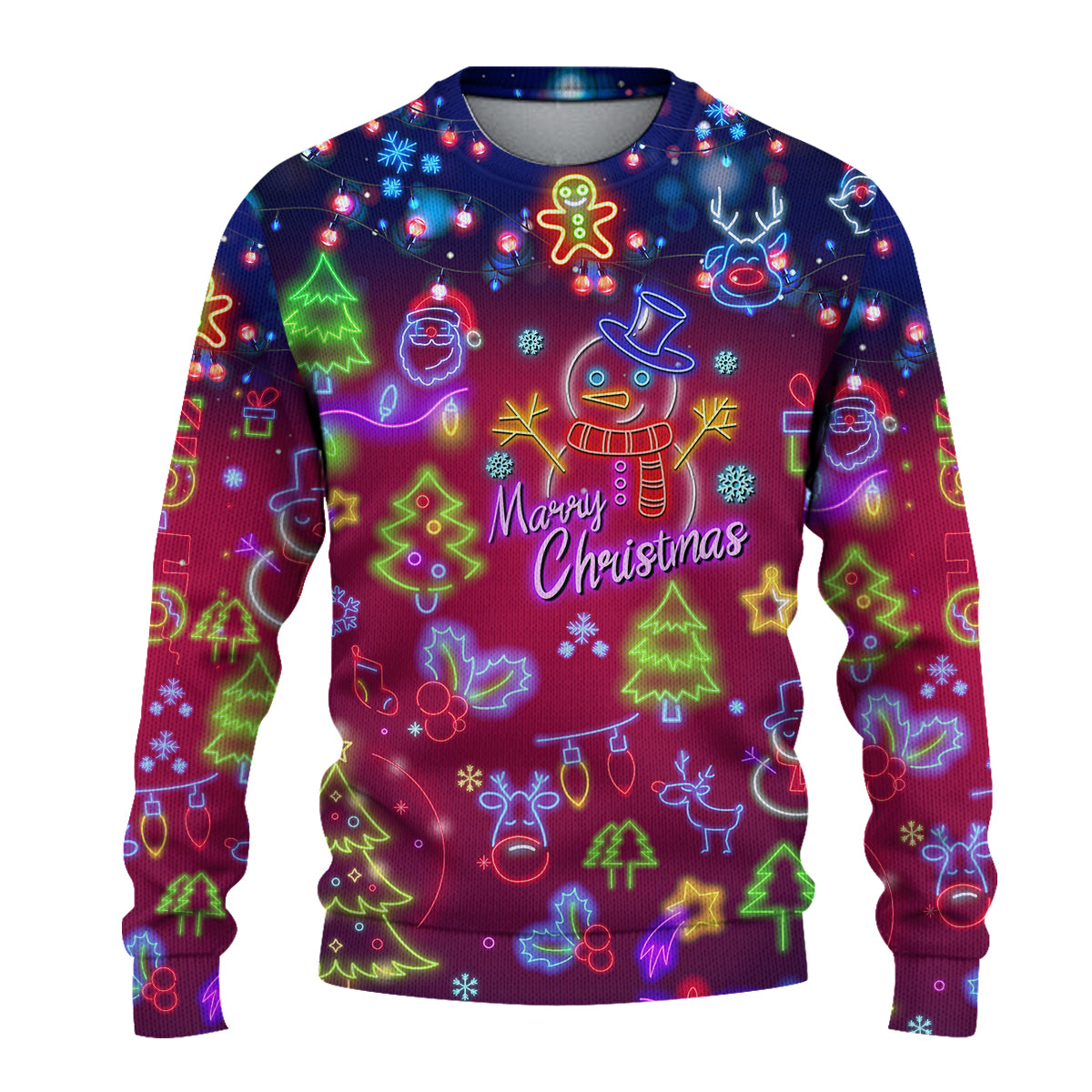 (Custom Personalised) Merry Christmas Knitted Sweater Neon Lighting Snow Warm Special LT13