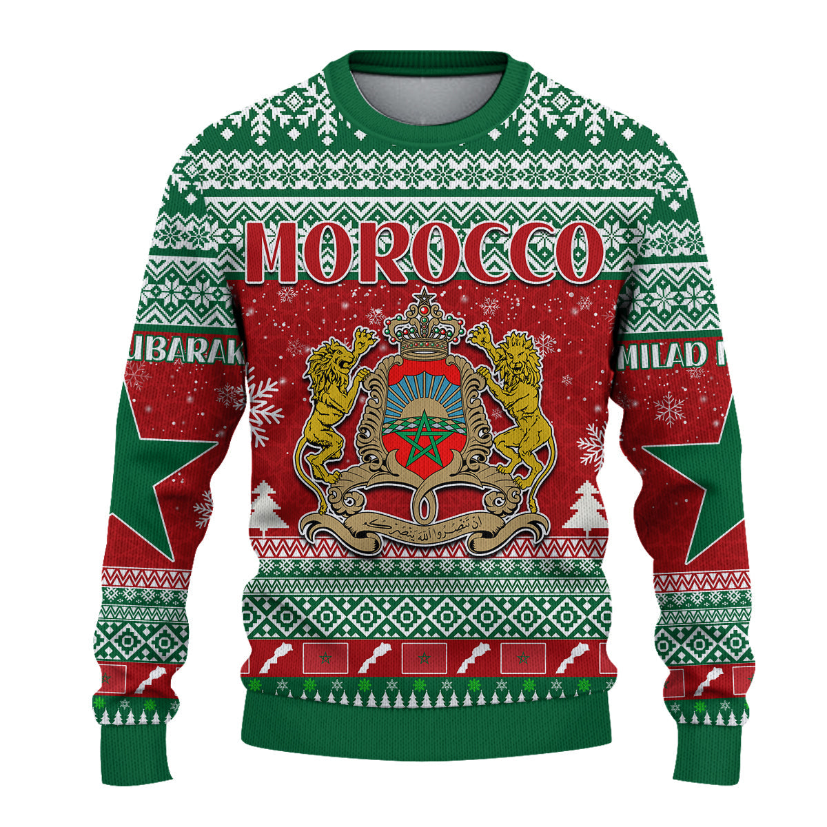 custom-personalised-morocco-merry-christmas-knitted-sweater-milad-mubarak-moroccan-pattern-snowy-warm-winter