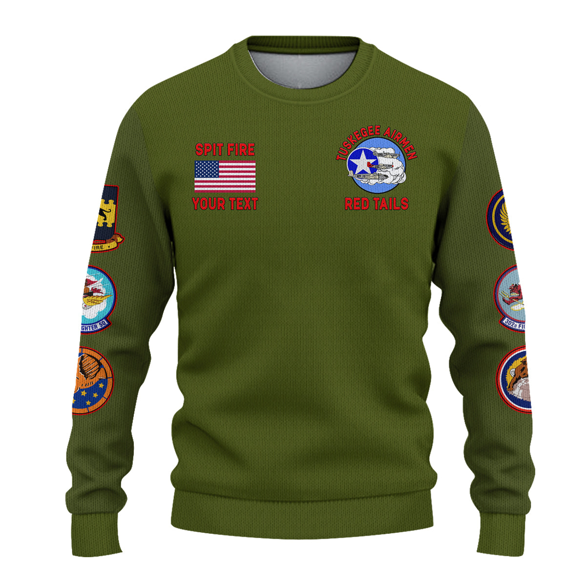 custom-personalised-tuskegee-airmen-sweater-us-military-army-green-red-tails