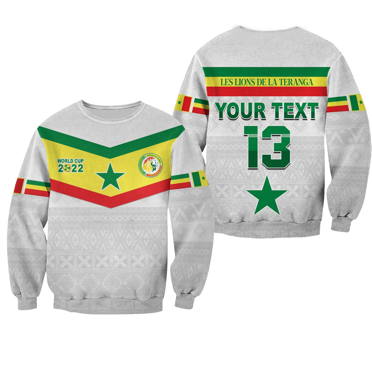 (Custom Text and Number) Senegal Football 2022 Sweatshirt Champion Teranga Lions Mix African Pattern LT13 - Wonder Print Shop