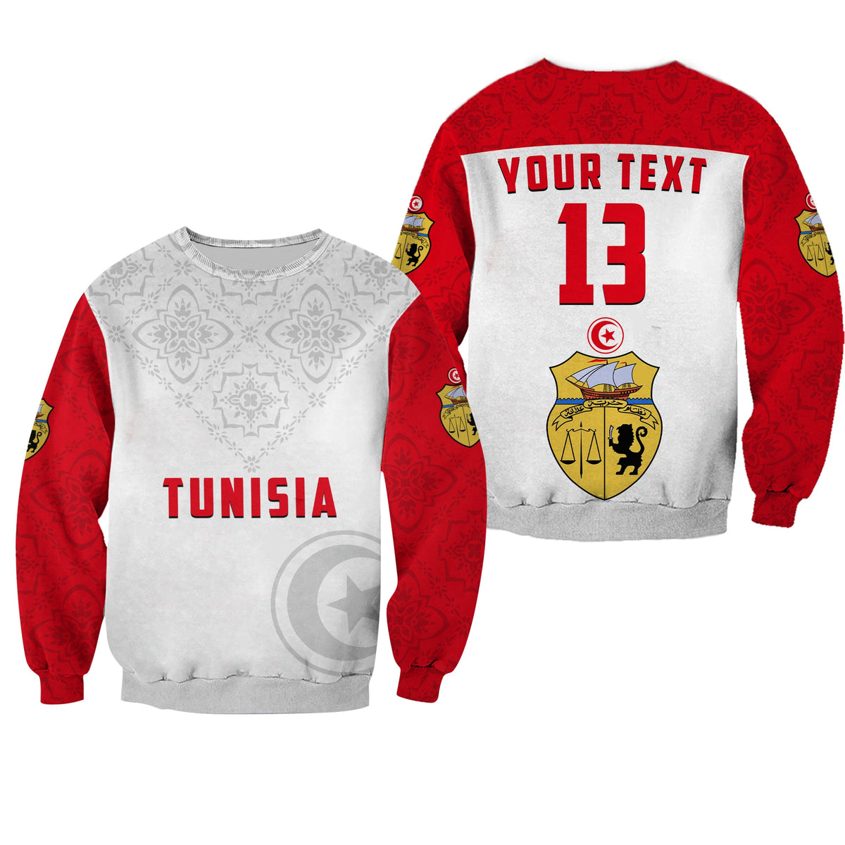(Custom Text and Number) Tunisia Sweatshirt Tunisian Patterns Sporty Style LT13 - Wonder Print Shop