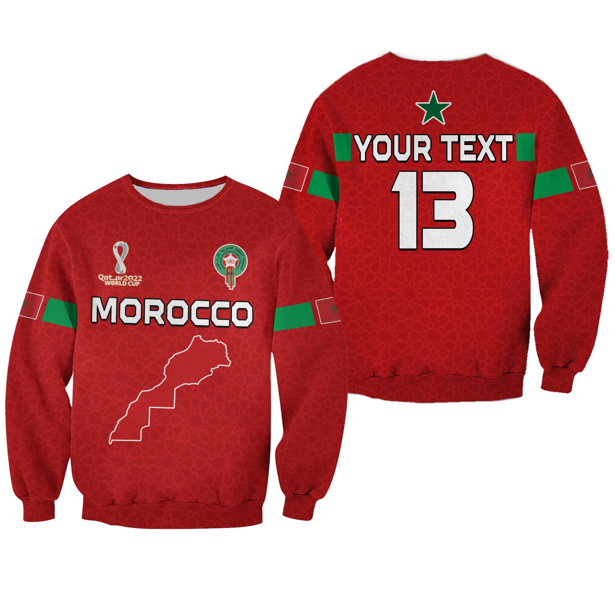 (Custom Text and Number) Morocco Football Sweatshirt Champions World Cup New History LT13 - Wonder Print Shop