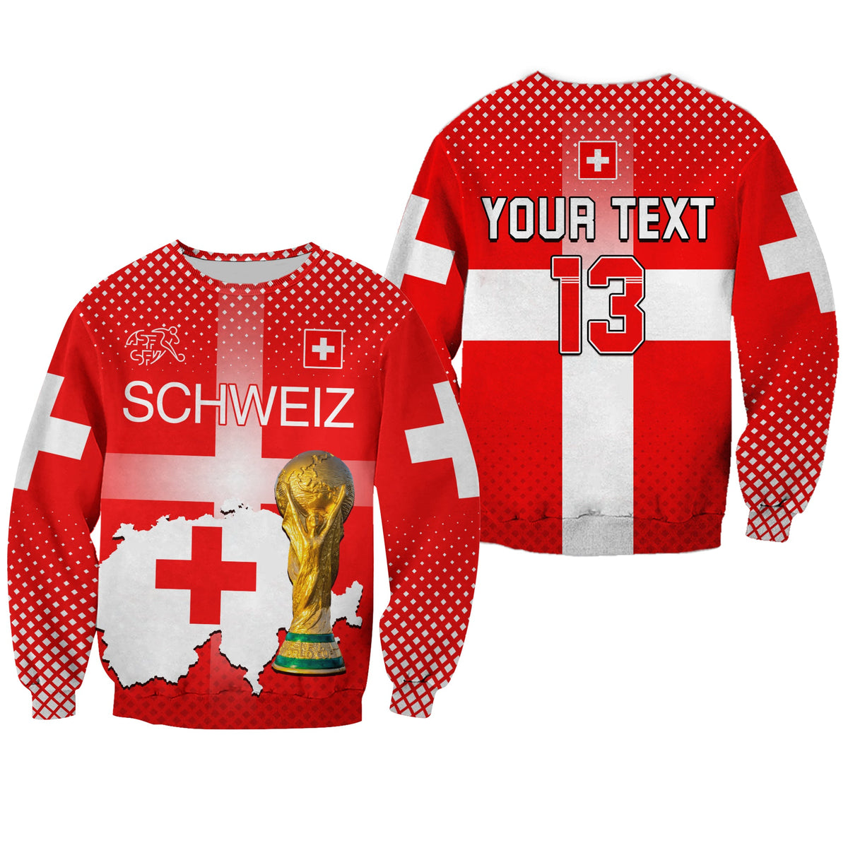 (Custom Text and Number) Switzerland Football Sweatshirt Schweizer Pati Champion 2022 World Cup LT13 - Wonder Print Shop