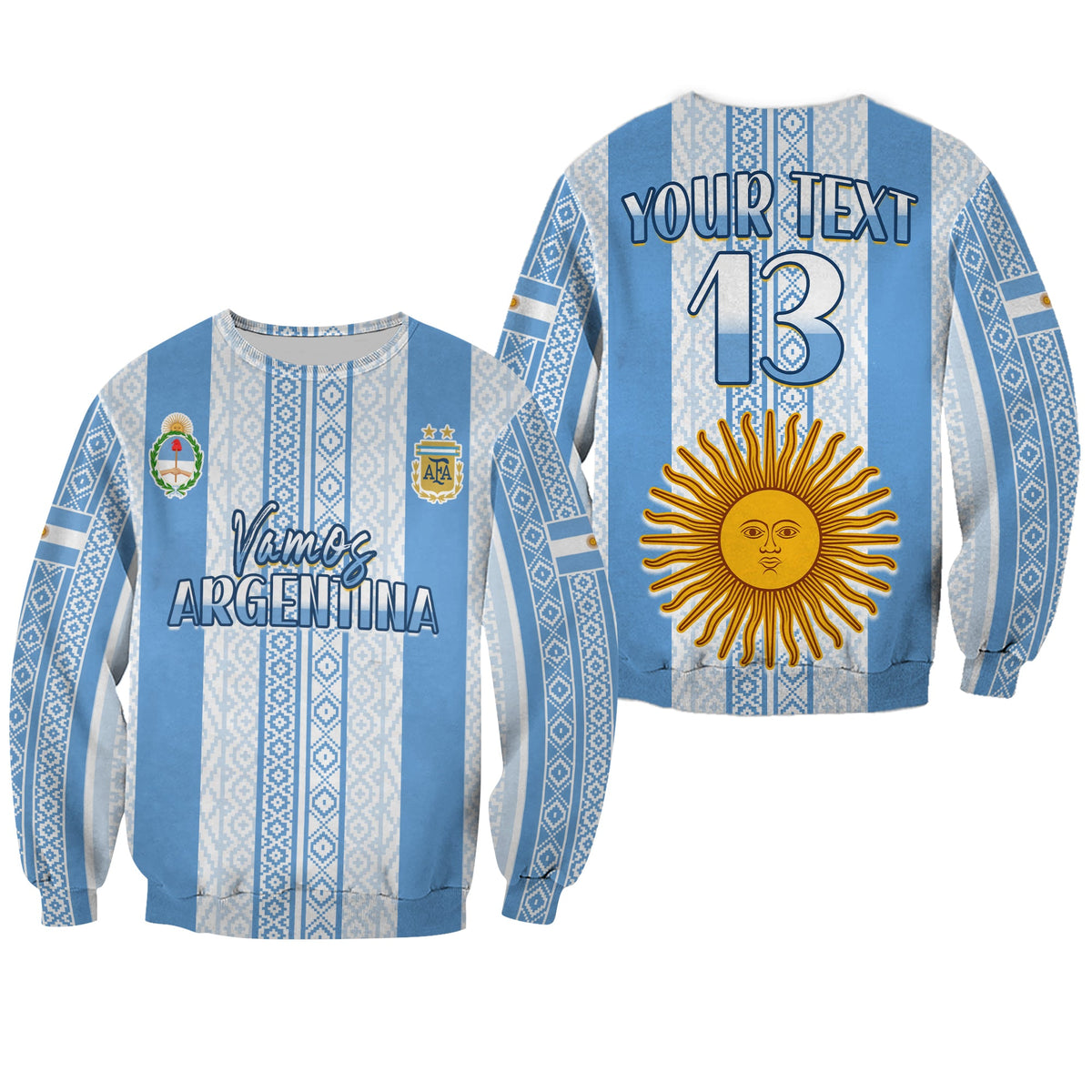 (Custom Text and Number) Argentina Football Sweatshirt Champions World Cup Gaucho Vamos LT13 - Wonder Print Shop
