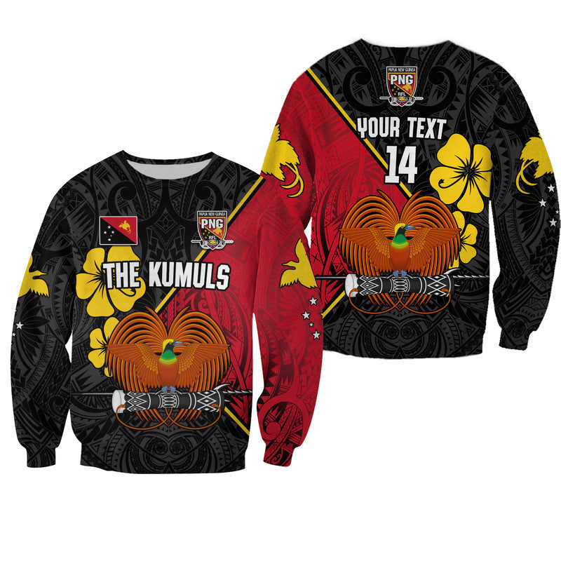 (Custom Text and Number) The Kumuls PNG Sweatshirt Papua New Guinea Polynesian Dynamic Style Black - Wonder Print Shop