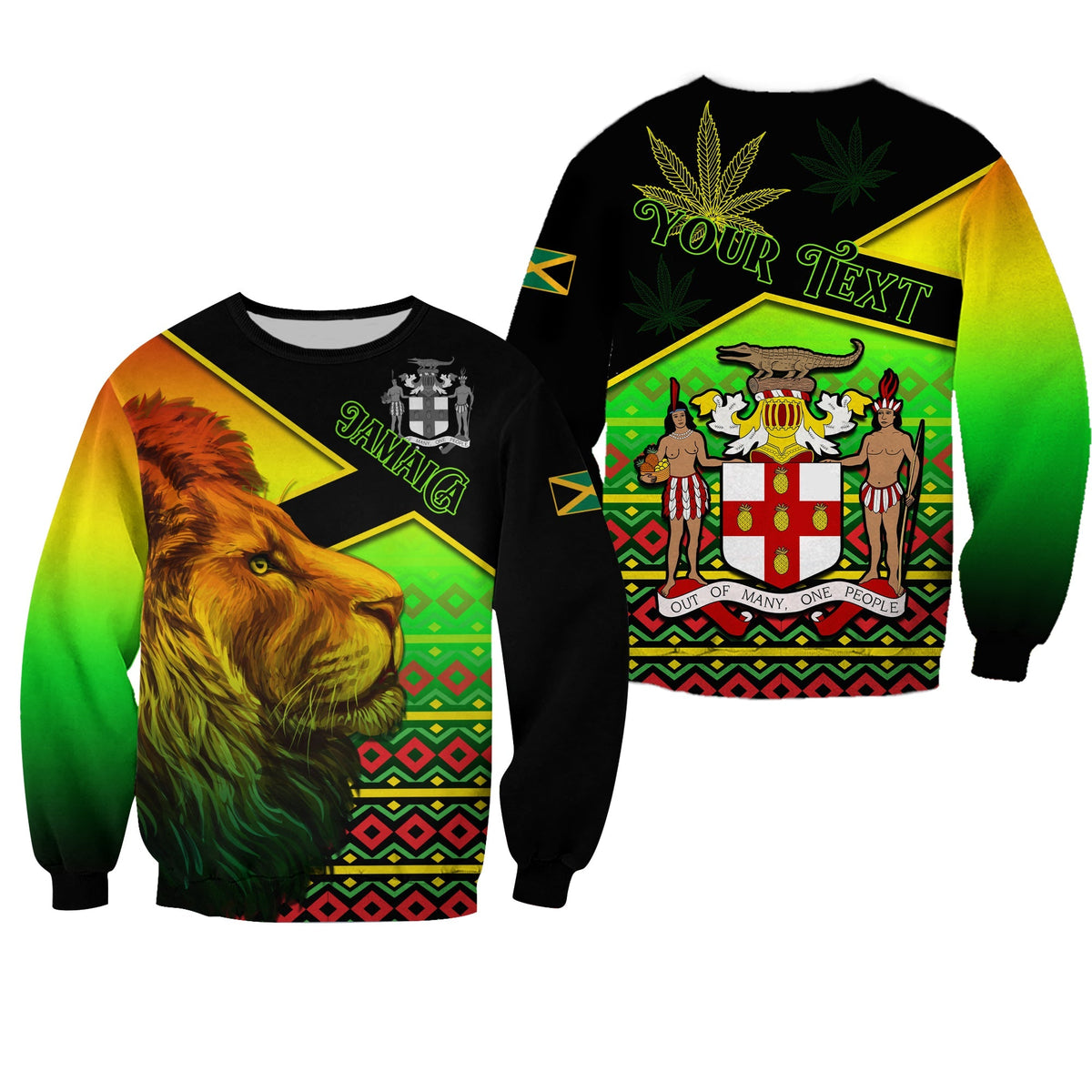 (Custom Personalised) Jamaica Lion Sweatshirt Jamaican Pattern Version Reggae Colors LT13 - Wonder Print Shop