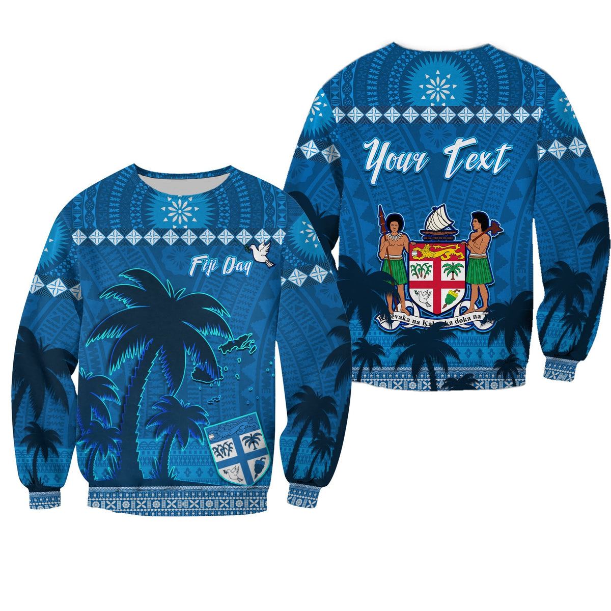 Custom Personalised Bula Fiji Day Sweatshirt Fijian Tapa with Palm Tree 52nd Anniversary LT13 - Wonder Print Shop