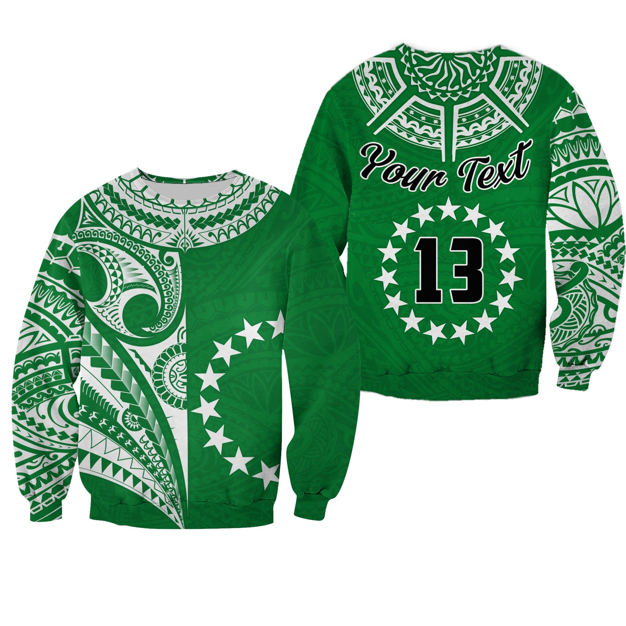 (Custom Text and Number) Cook Islands Tatau Sweatshirt Symbolize Passion Stars Version Green LT13 - Wonder Print Shop