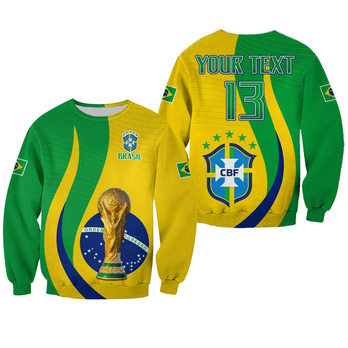 (Custom Text and Number) Brazil Football Champions Sweatshirt Selecao Style Vibe LT13 - Wonder Print Shop