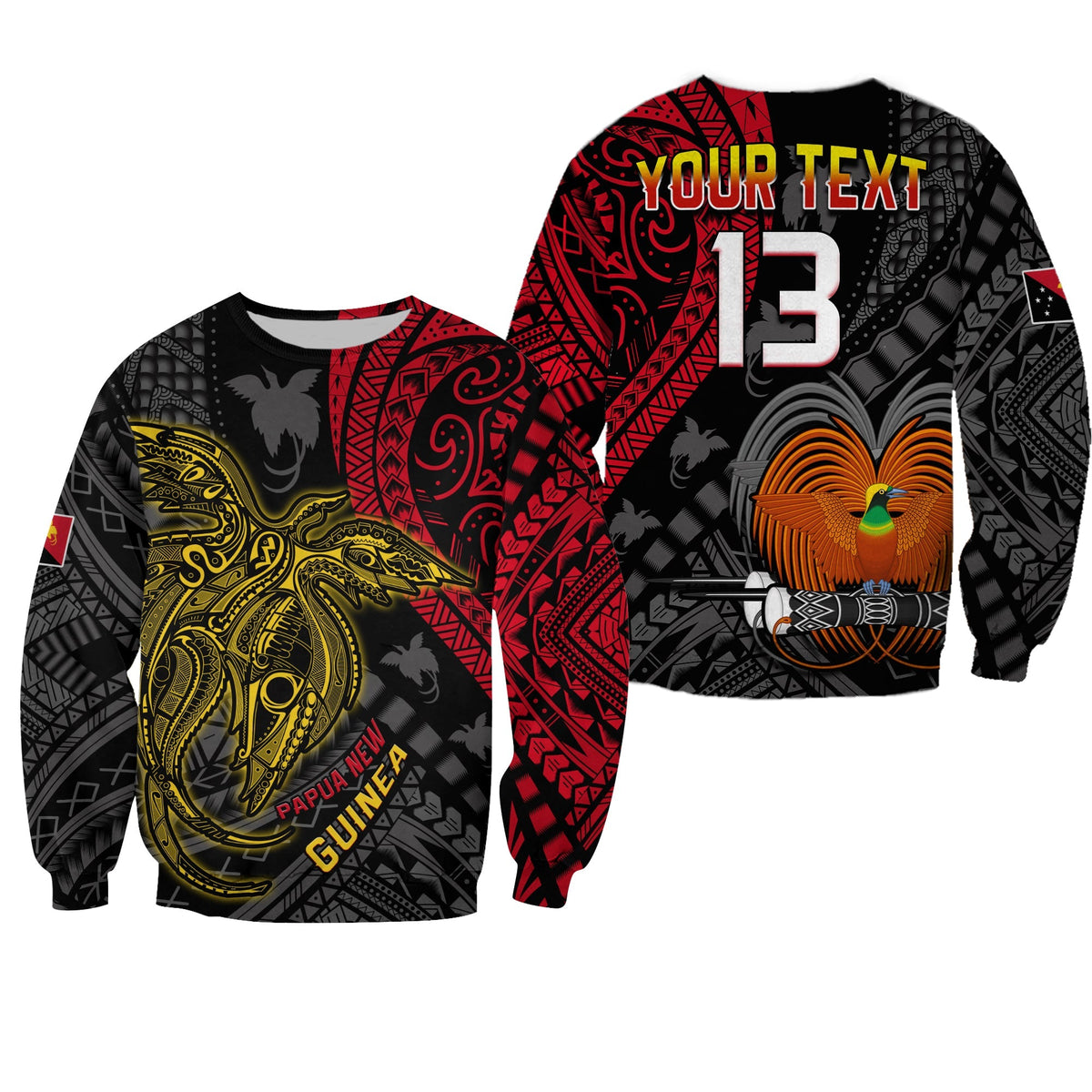 Custom Text and Number Papua New Guinea Sweatshirt Raggiana Birds Of Paradise Happy 47th Independence Day LT13 - Wonder Print Shop