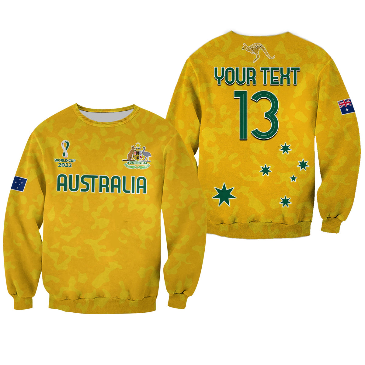 (Custom Text and Number) Australia Soccer Sweatshirt World Cup Football 2022 Socceroos with Kangaroos LT13 - Wonder Print Shop