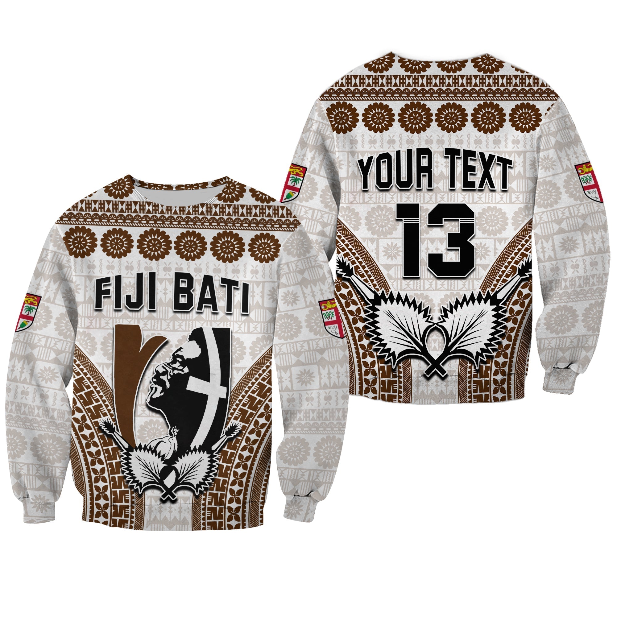 Custom Text and Number Fiji Rugby Bati Sweatshirt Proud Tapa Pattern LT13 - Wonder Print Shop