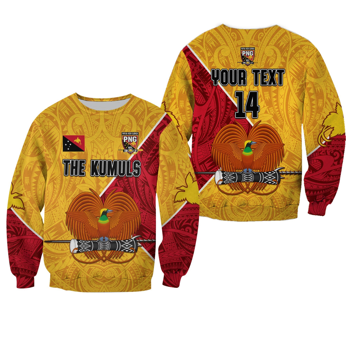 (Custom Text and Number) The Kumuls PNG Sweatshirt Papua New Guinea Polynesian Dynamic Style - Wonder Print Shop