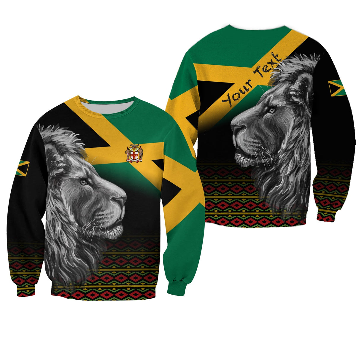 (Custom Personalised) Jamaica Lion Sweatshirt Jamaican Pattern Version Black LT13 - Wonder Print Shop