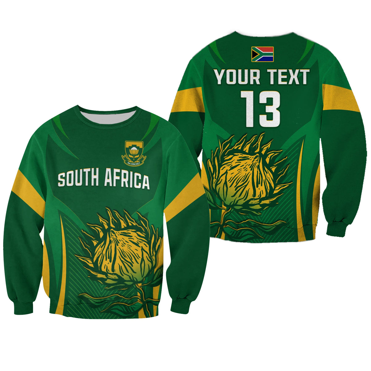 (Custom Text and Number) South Africa Cricket Sweatshirt Proteas Champion LT13 - Wonder Print Shop