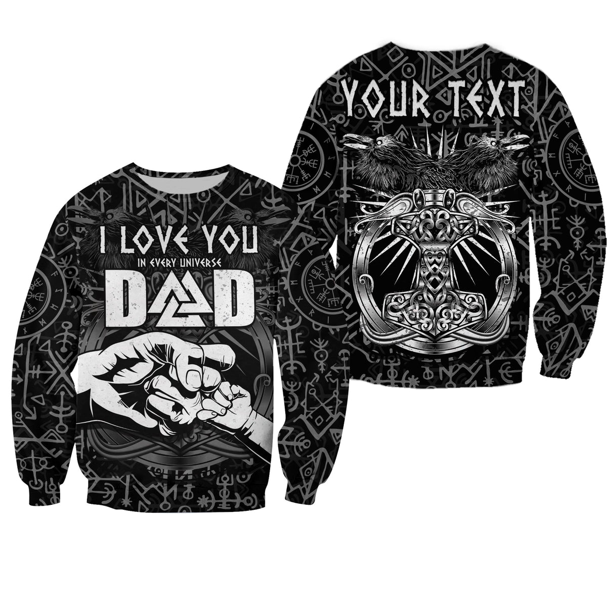 (Custom Personalised) Viking Dad Sweatshirt Happy Fathers Day Style Runes and Mjolnir LT13 - Wonder Print Shop