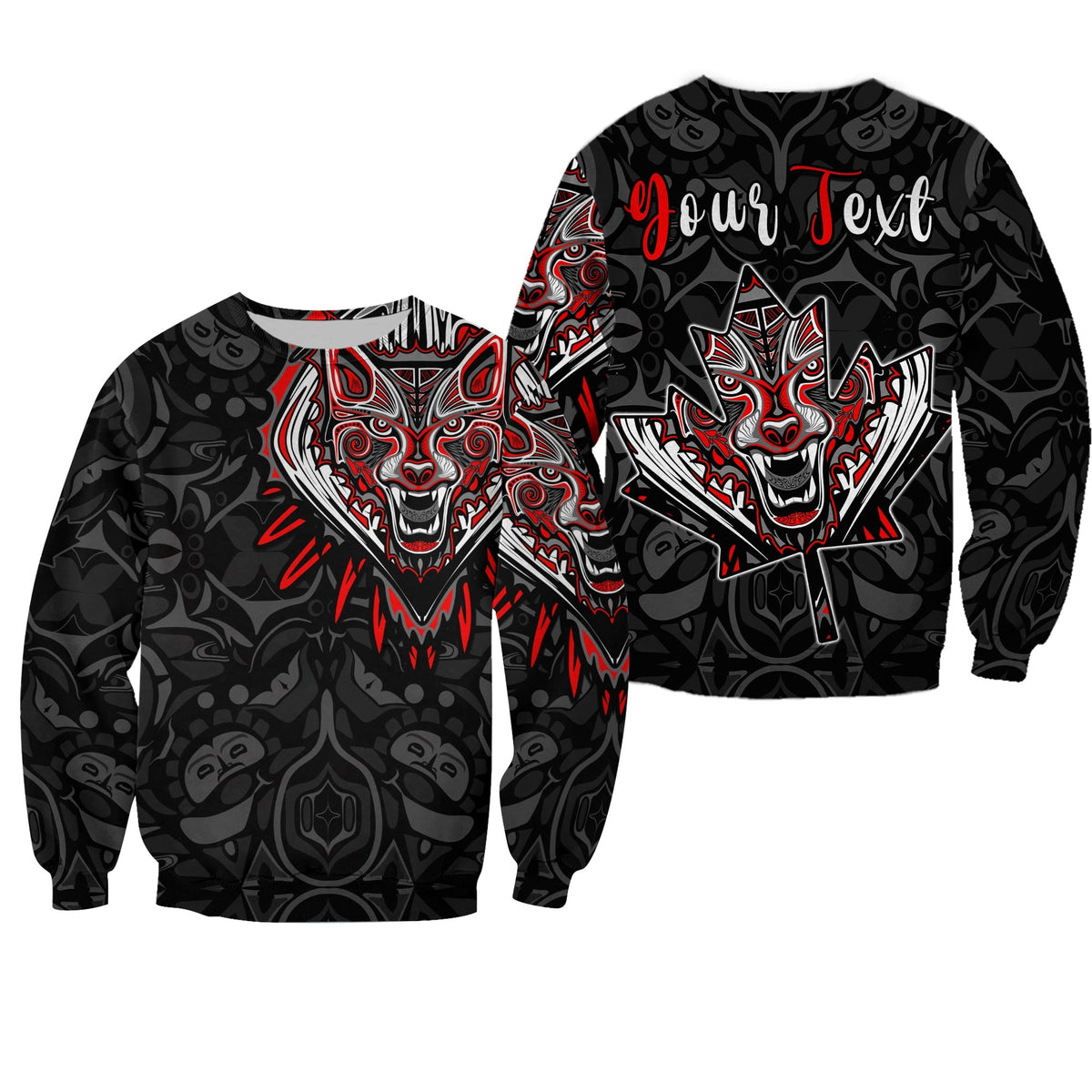 (Custom Personalised) Canada Wolf Sweatshirt Haida and Maple Leaf LT13 - Wonder Print Shop