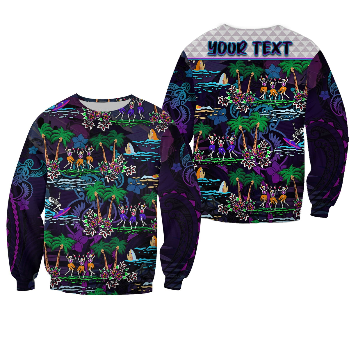Custom Personalised Hawaii Skeleton Dancing Sweatshirt Halloween Hawaiian Turtle LT13 - Wonder Print Shop