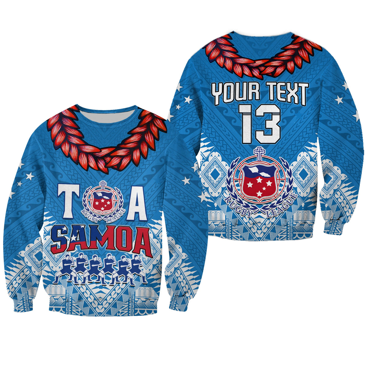 (Custom Text and Number) Toa Samoa Rugby Sweatshirt Manu Siva Tau Style Ulafala LT13 - Wonder Print Shop