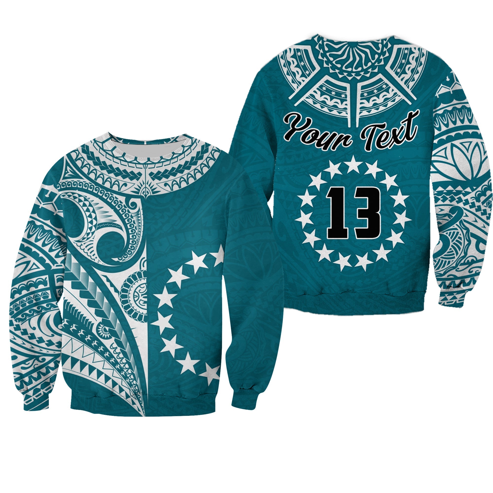 (Custom Text and Number) Cook Islands Tatau Sweatshirt Symbolize Passion Stars Version Blue LT13 - Wonder Print Shop