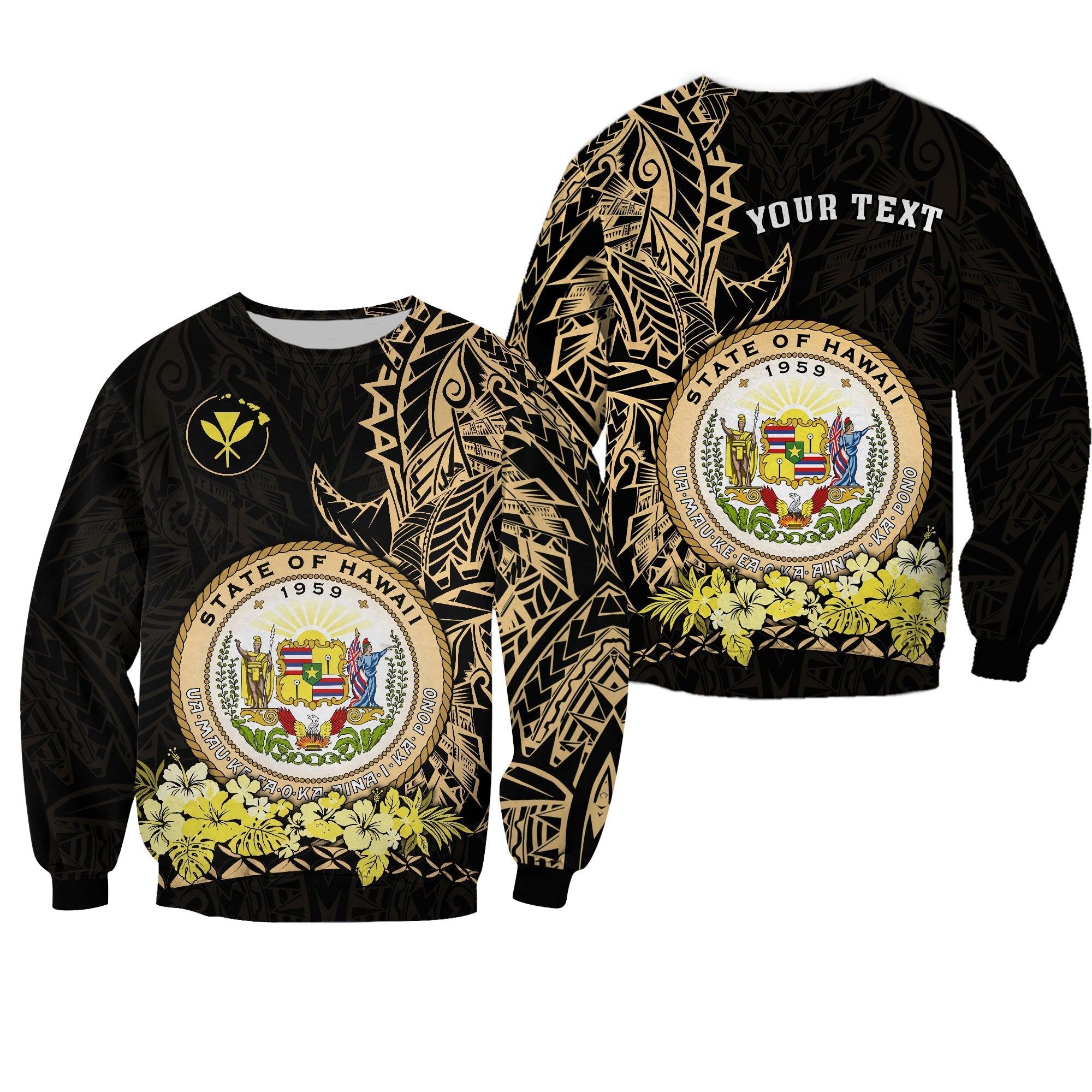 (Custom Personalised) Hawaiian Polynesian Sweatshirt Gold Seal of Hawaii LT13 - Wonder Print Shop