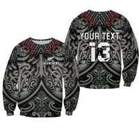 Custom Text and Number New Zealand Silver Fern Rugby Sweatshirt All Black NZ Maori Pattern LT13 - Wonder Print Shop