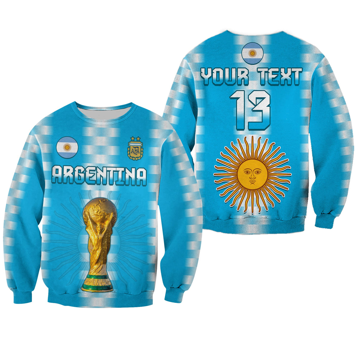 (Custom Text and Number) Argentina Football Champions Sweatshirt La Albiceleste GOAT LT13 - Wonder Print Shop