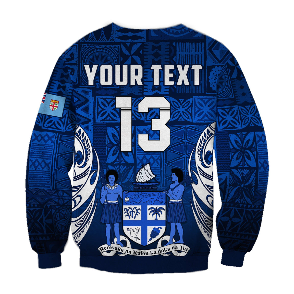 (Custom Text and Number) Fiji Rugby Sweatshirt Flying Fijians Blue Tapa Pattern LT13 - Wonder Print Shop