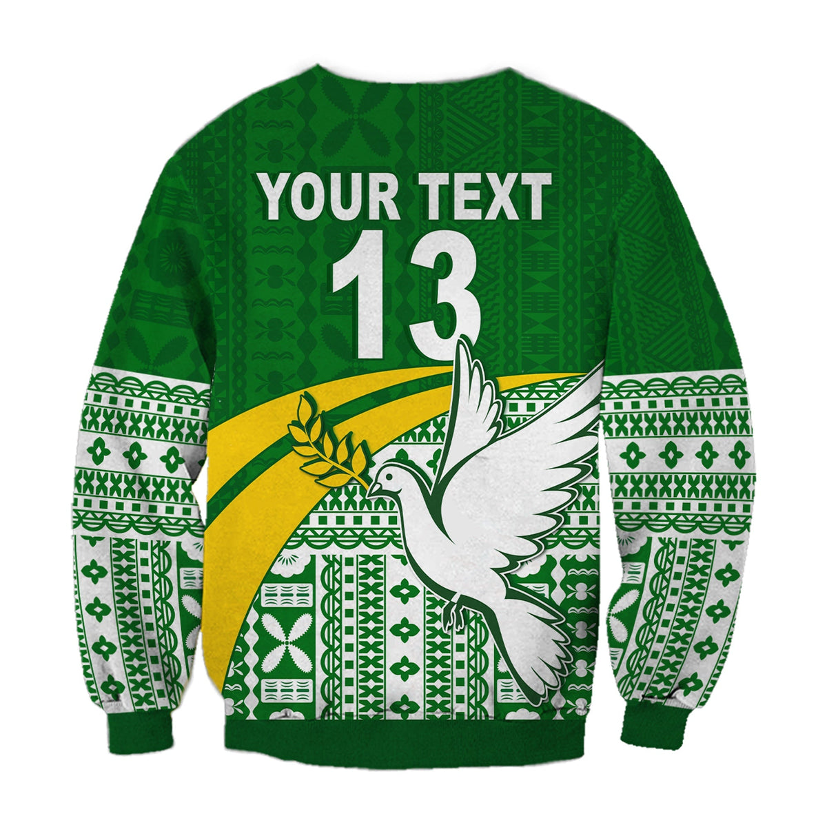(Custom Text and Number) Tailevu Rugby Sweatshirt Fiji Rugby Tapa Pattern Green LT13 - Wonder Print Shop