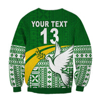 (Custom Text and Number) Tailevu Rugby Sweatshirt Fiji Rugby Tapa Pattern Green LT13 - Wonder Print Shop