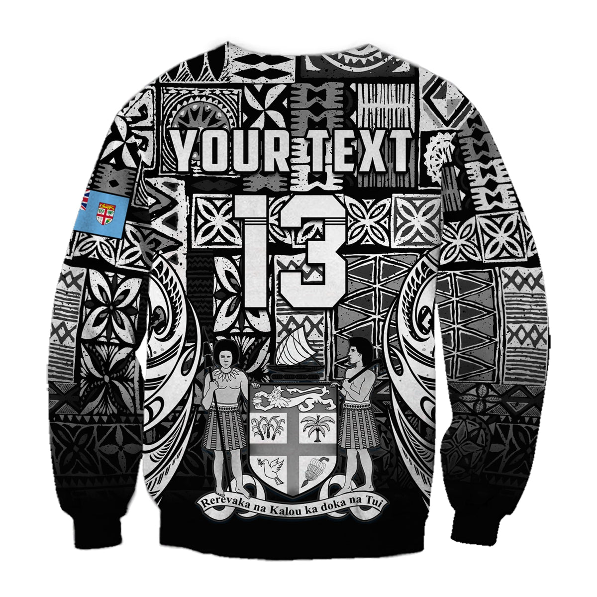 (Custom Text and Number) Fiji Rugby Sweatshirt Flying Fijians Black Tapa Pattern LT13 - Wonder Print Shop