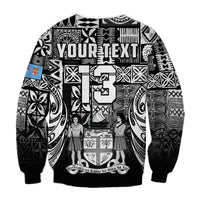 (Custom Text and Number) Fiji Rugby Sweatshirt Flying Fijians Black Tapa Pattern LT13 - Wonder Print Shop