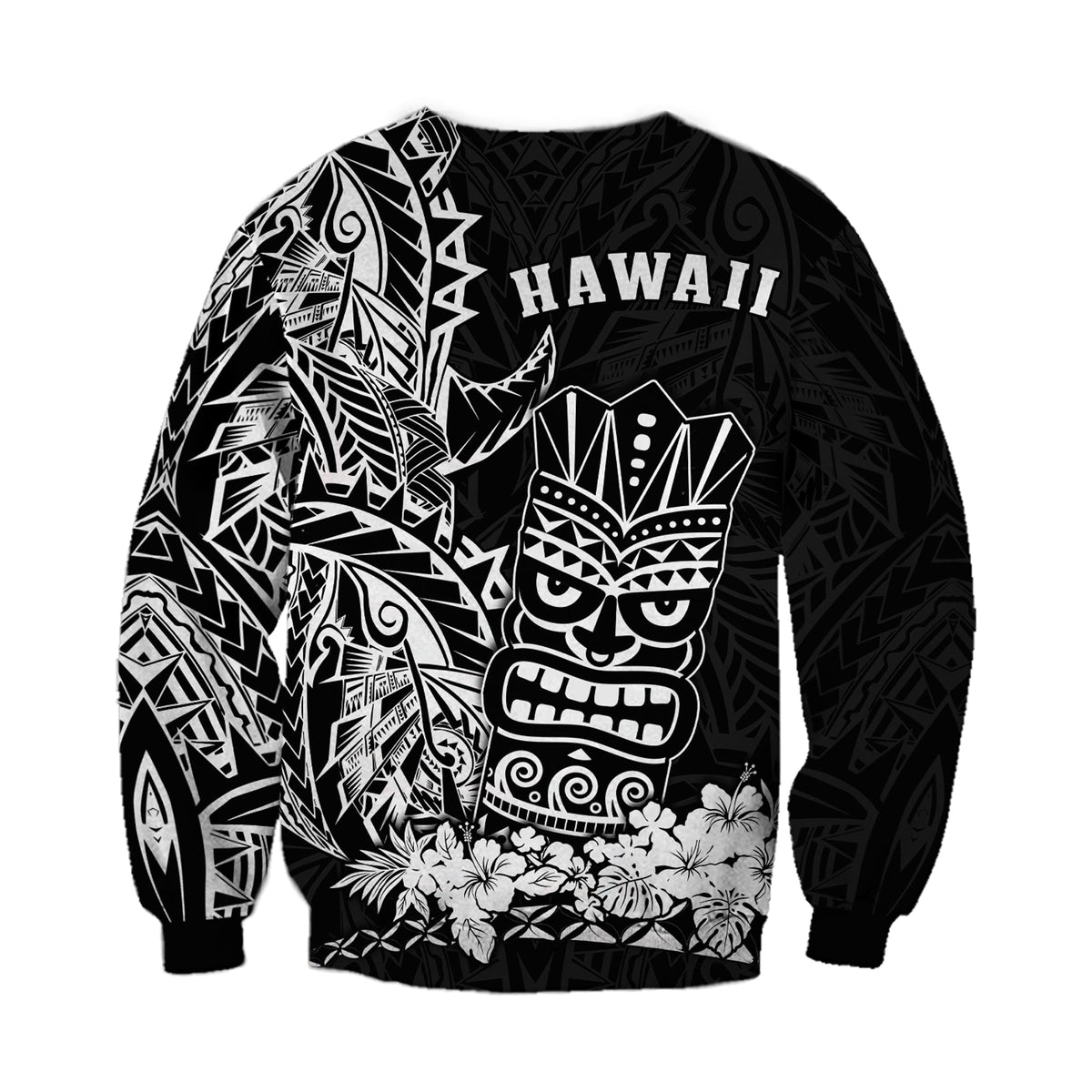 Hawaii Polynesian Sweatshirt White Tiki Masks Hawaiian LT13 - Wonder Print Shop