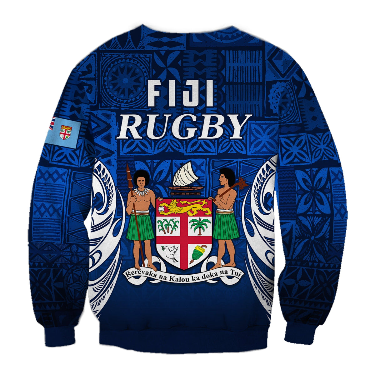 Fiji Rugby Sweatshirt Flying Fijians Blue Tapa Pattern LT13 - Wonder Print Shop