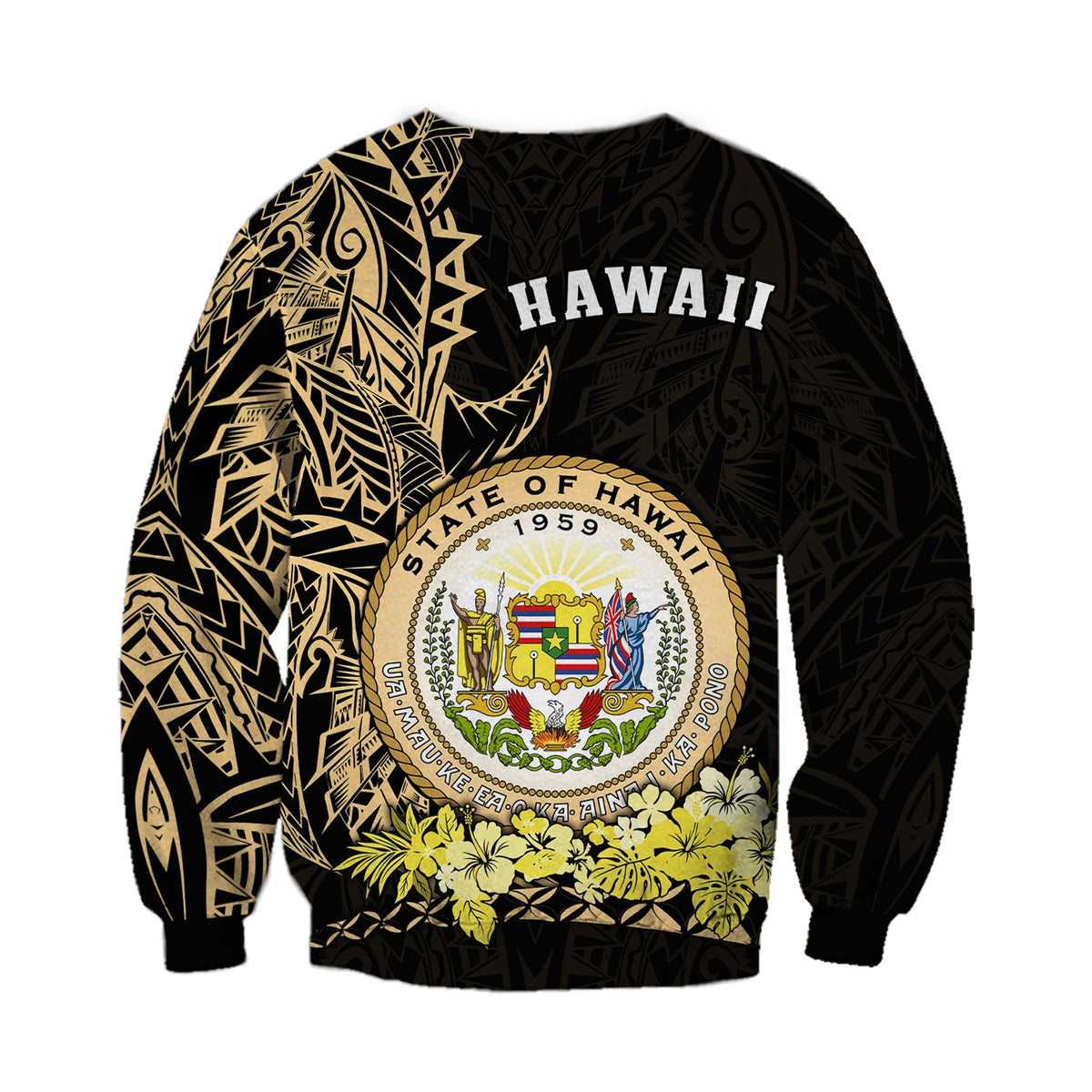 Hawaiian Polynesian Sweatshirt Gold Seal of Hawaii LT13 - Wonder Print Shop