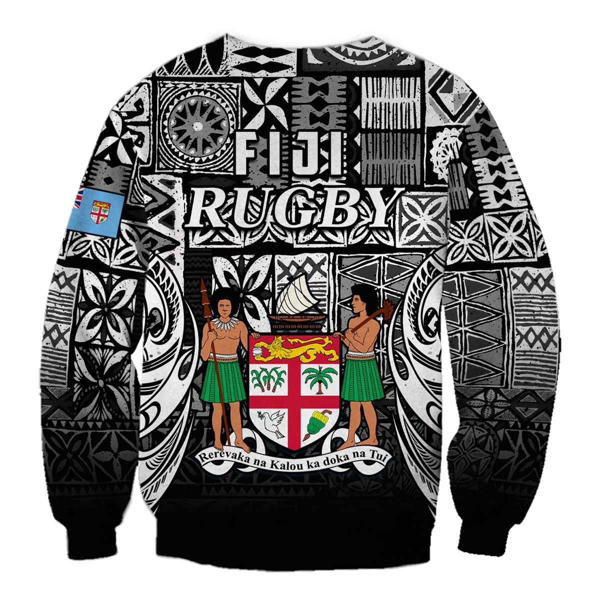 Fiji Rugby Sweatshirt Flying Fijians Black Tapa Pattern LT13 - Wonder Print Shop
