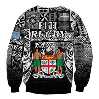 Fiji Rugby Sweatshirt Flying Fijians Black Tapa Pattern LT13 - Wonder Print Shop