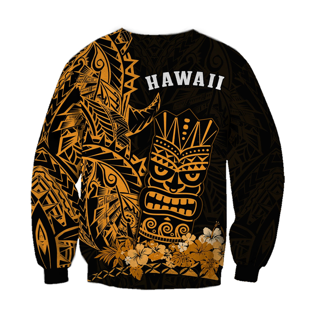 Hawaii Polynesian Sweatshirt Gold Tiki Masks Hawaiian LT13 - Wonder Print Shop