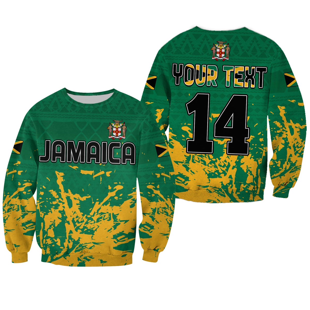 (Custom Text and Number) Jamaica Athletics Sweatshirt Jamaican Flag With African Pattern Sporty Style - Wonder Print Shop
