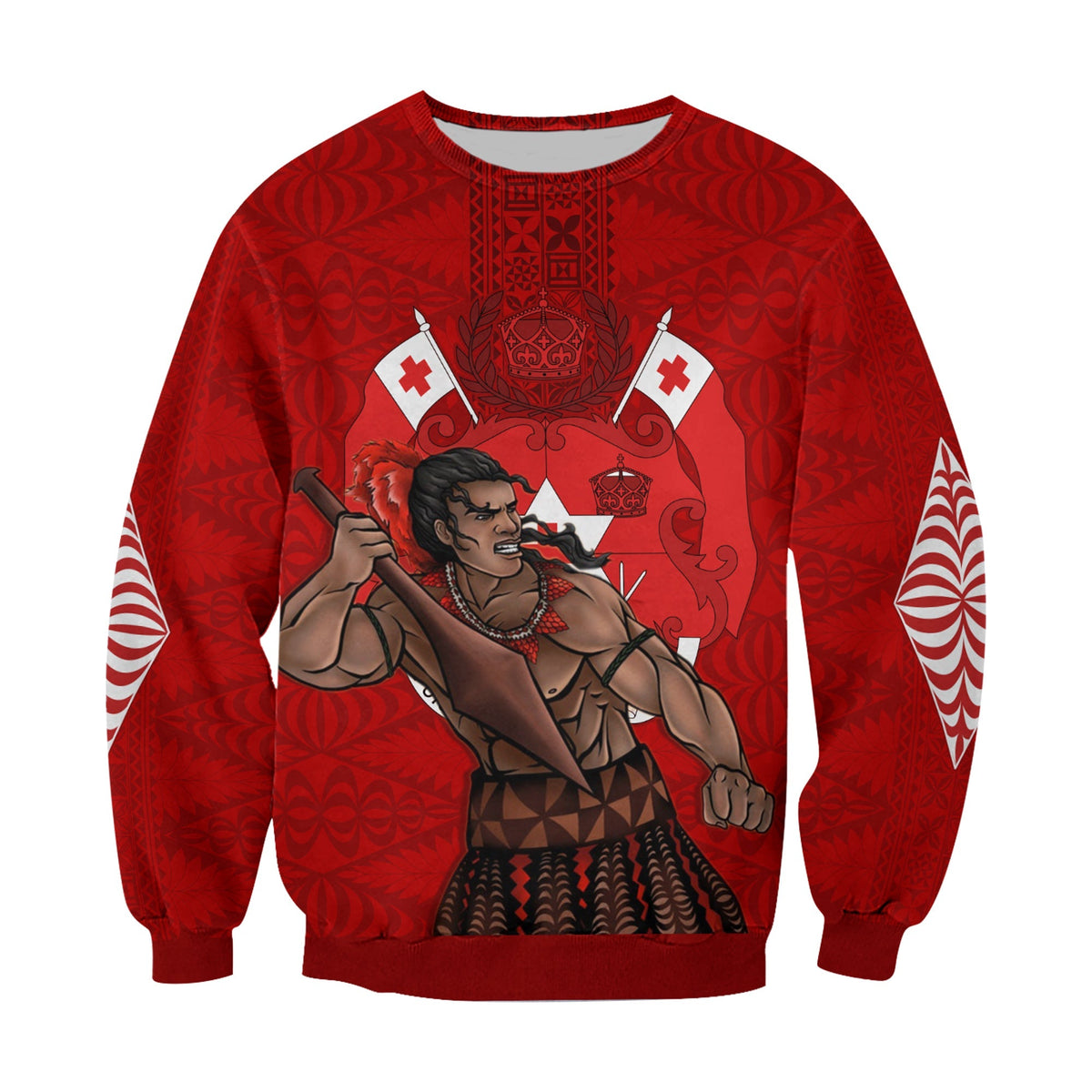 Tonga Warriors Sweatshirt Tongan Pattern Version Red LT13 - Wonder Print Shop