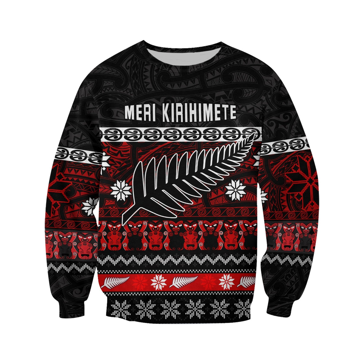 New Zealand Silver Fern Christmas Sweatshirt Maori Meri Kirihimete LT13 - Wonder Print Shop