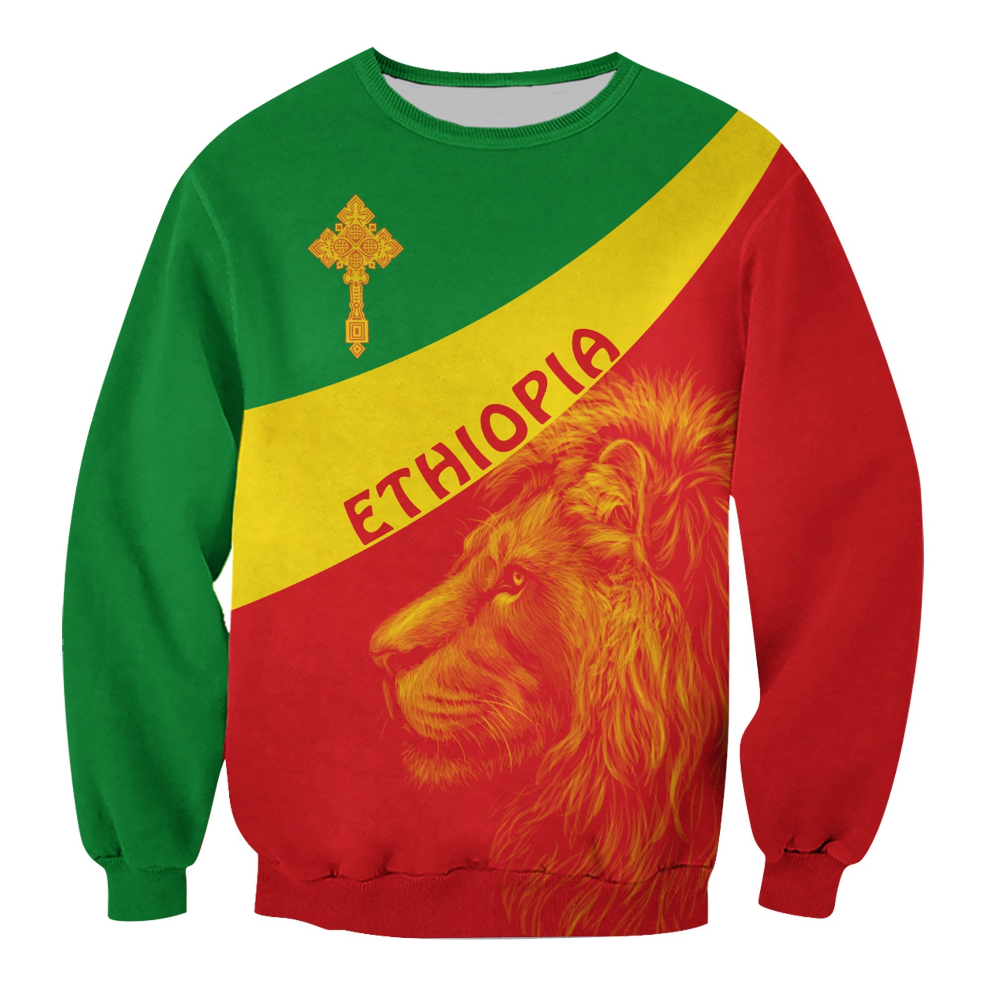 Ethiopia Sweatshirt Ethiopian Cross and Lion of Judah LT13 - Wonder Print Shop