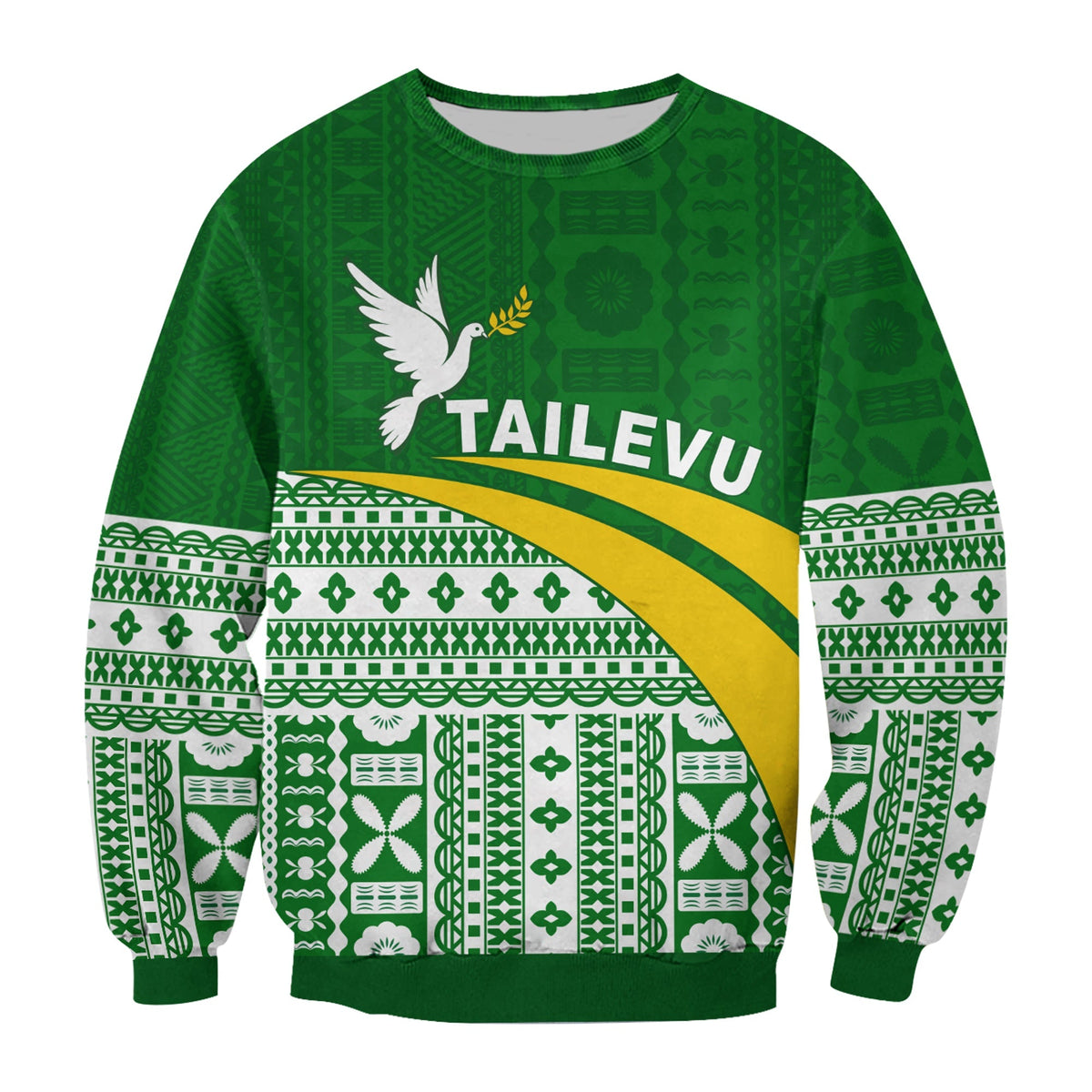 (Custom Text and Number) Tailevu Rugby Sweatshirt Fiji Rugby Tapa Pattern Green LT13 - Wonder Print Shop
