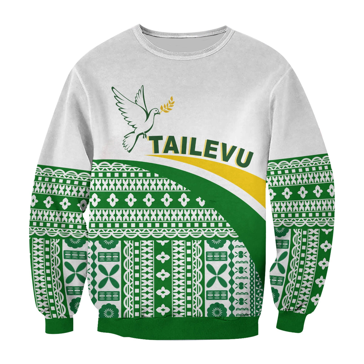 (Custom Text and Number) Tailevu Rugby Sweatshirt Fiji Rugby Tapa Pattern White LT13 - Wonder Print Shop