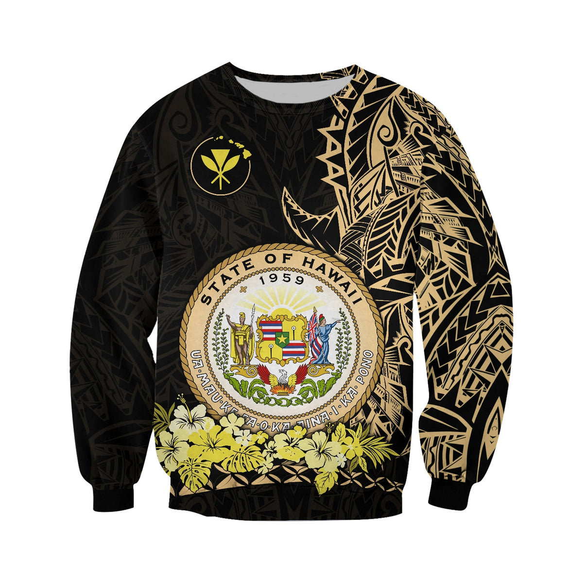 (Custom Personalised) Hawaiian Polynesian Sweatshirt Gold Seal of Hawaii LT13 - Wonder Print Shop